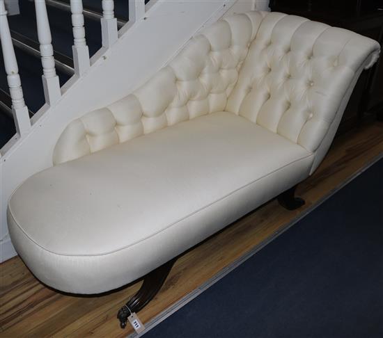 A Regency mahogany button back chaise lounge, L.160cm
